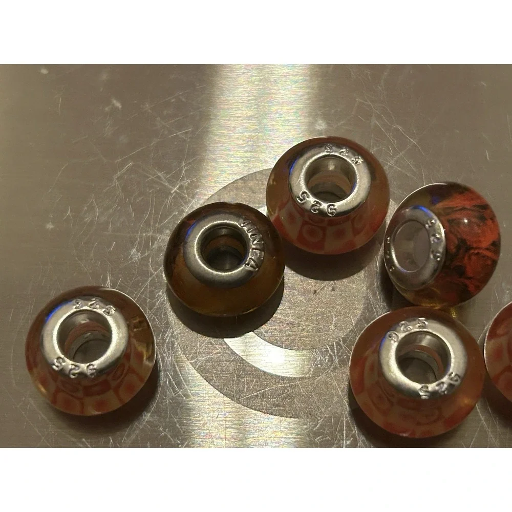 Lot of 6 Sterling Silver Core Bracelet Charm Beads Lampwork Glass Style 925 4